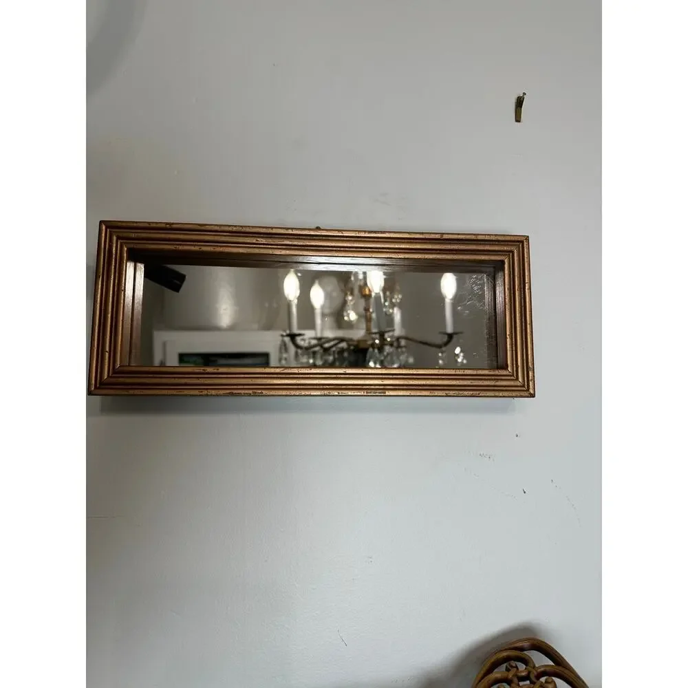 Vintage Small Rectangular Gold Gild Wall Accent Mirror French Style